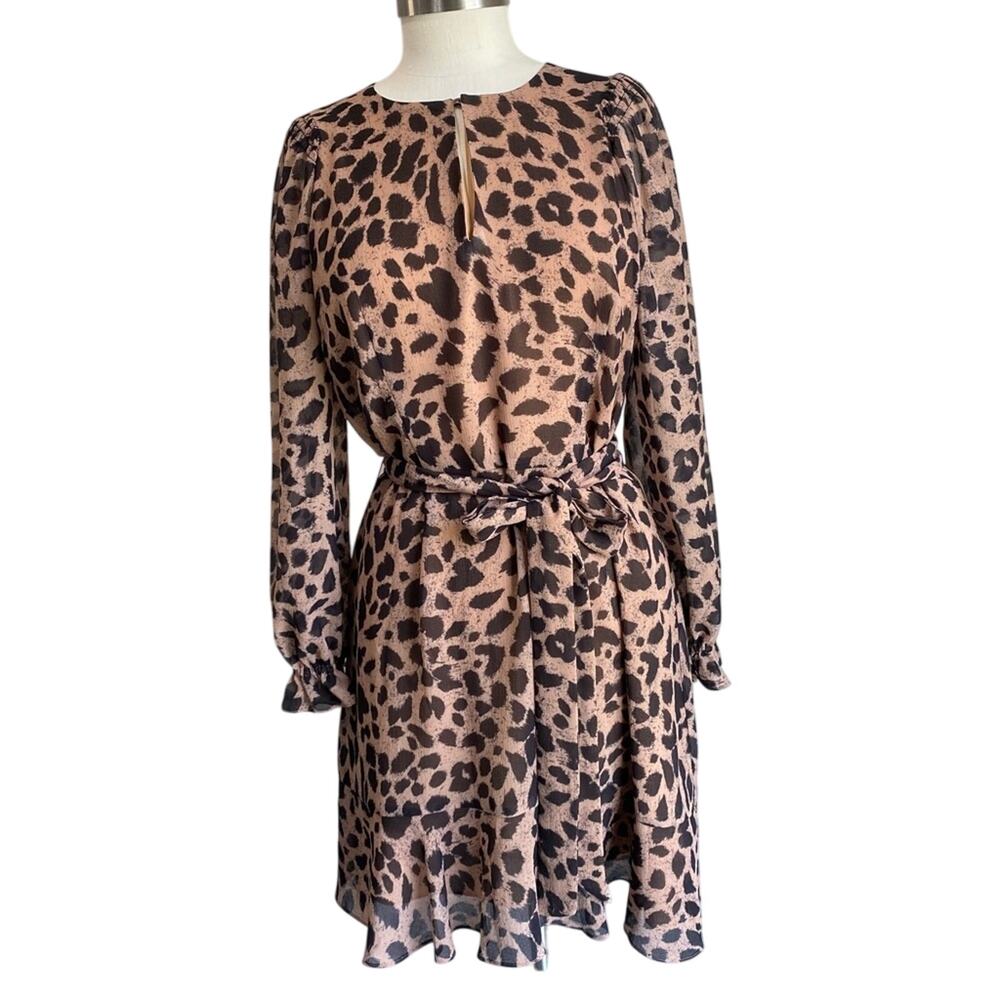 Whistles Flounce Dress Brushed Cheetah Flippy Dress Career Wear‎